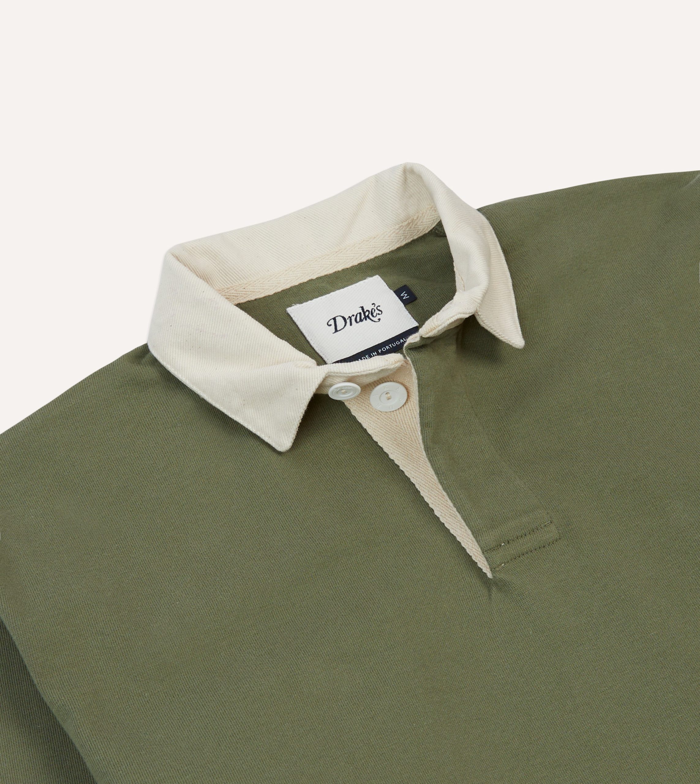 Khaki. Burgundy and Ecru Half Striped Cotton Rugby Shirt - Image 3