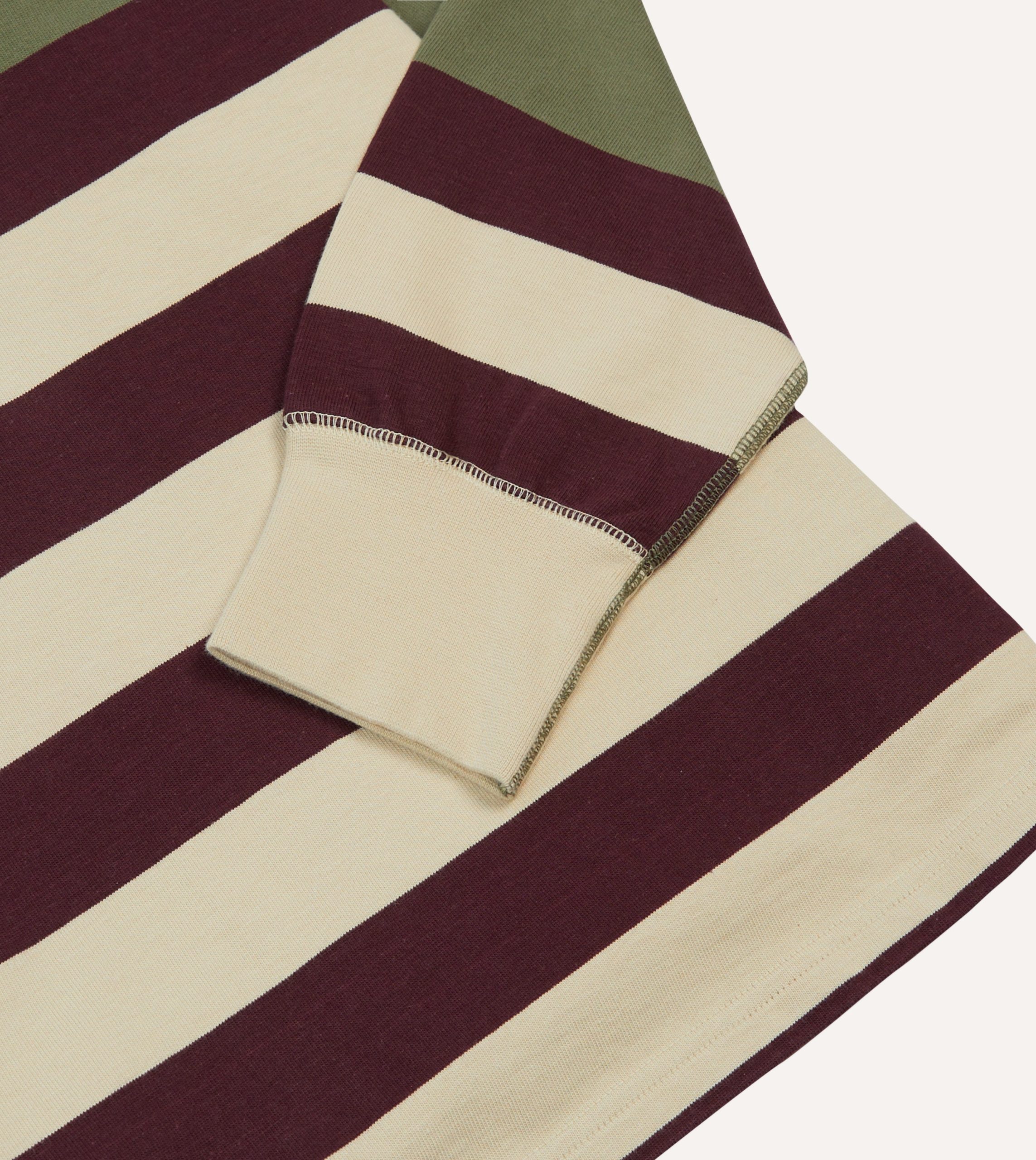 Khaki. Burgundy and Ecru Half Striped Cotton Rugby Shirt - Image 5