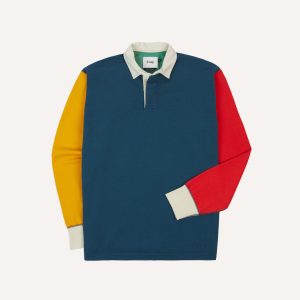 Navy. Yellow. Red and Green Colourblock Cotton Rugby Shirt