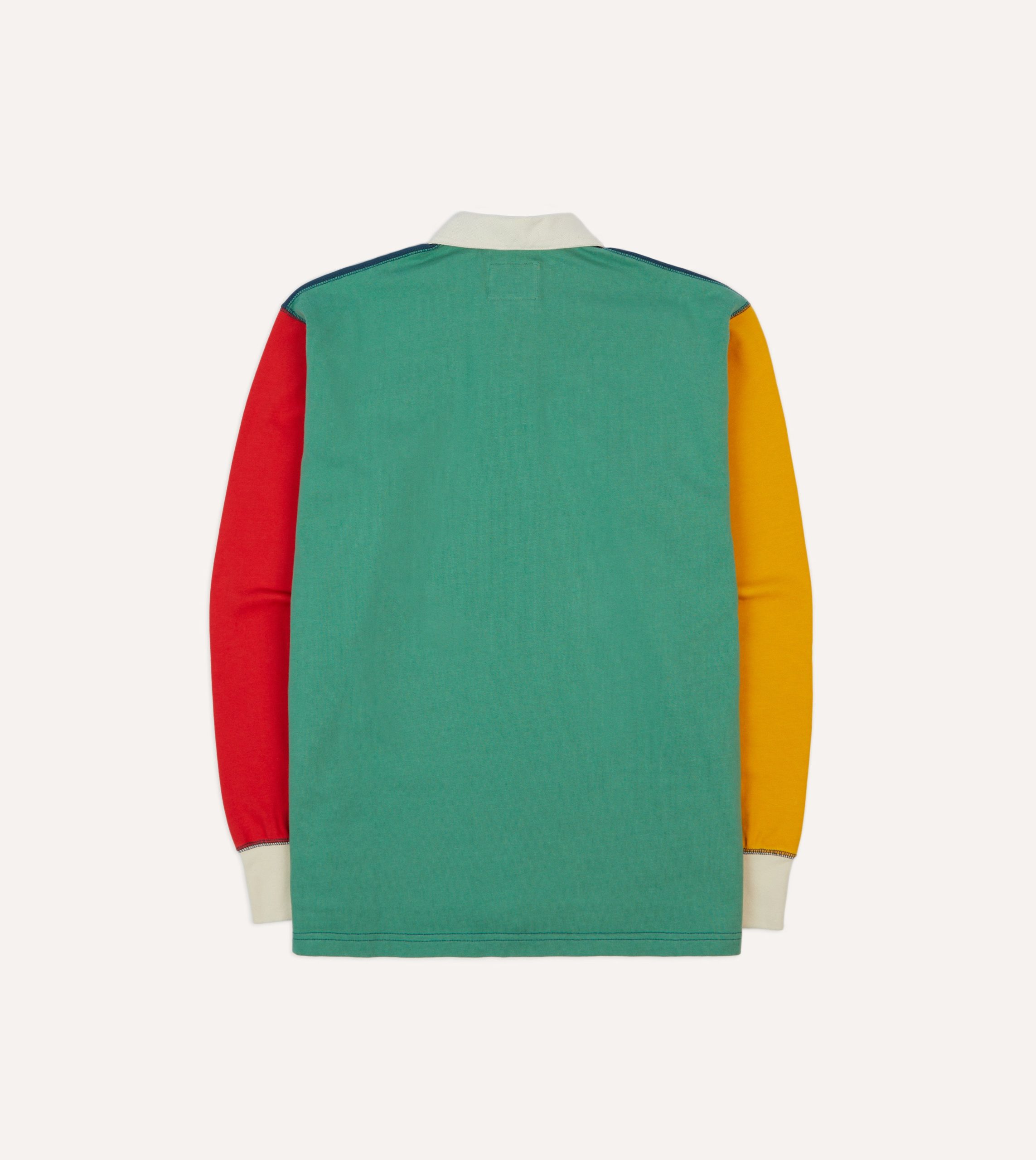 Navy. Yellow. Red and Green Colourblock Cotton Rugby Shirt - Image 6