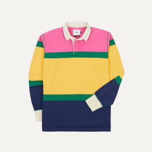 Pink. Green. Yellow and Navy Multi Stripe Cotton Rugby Shirt