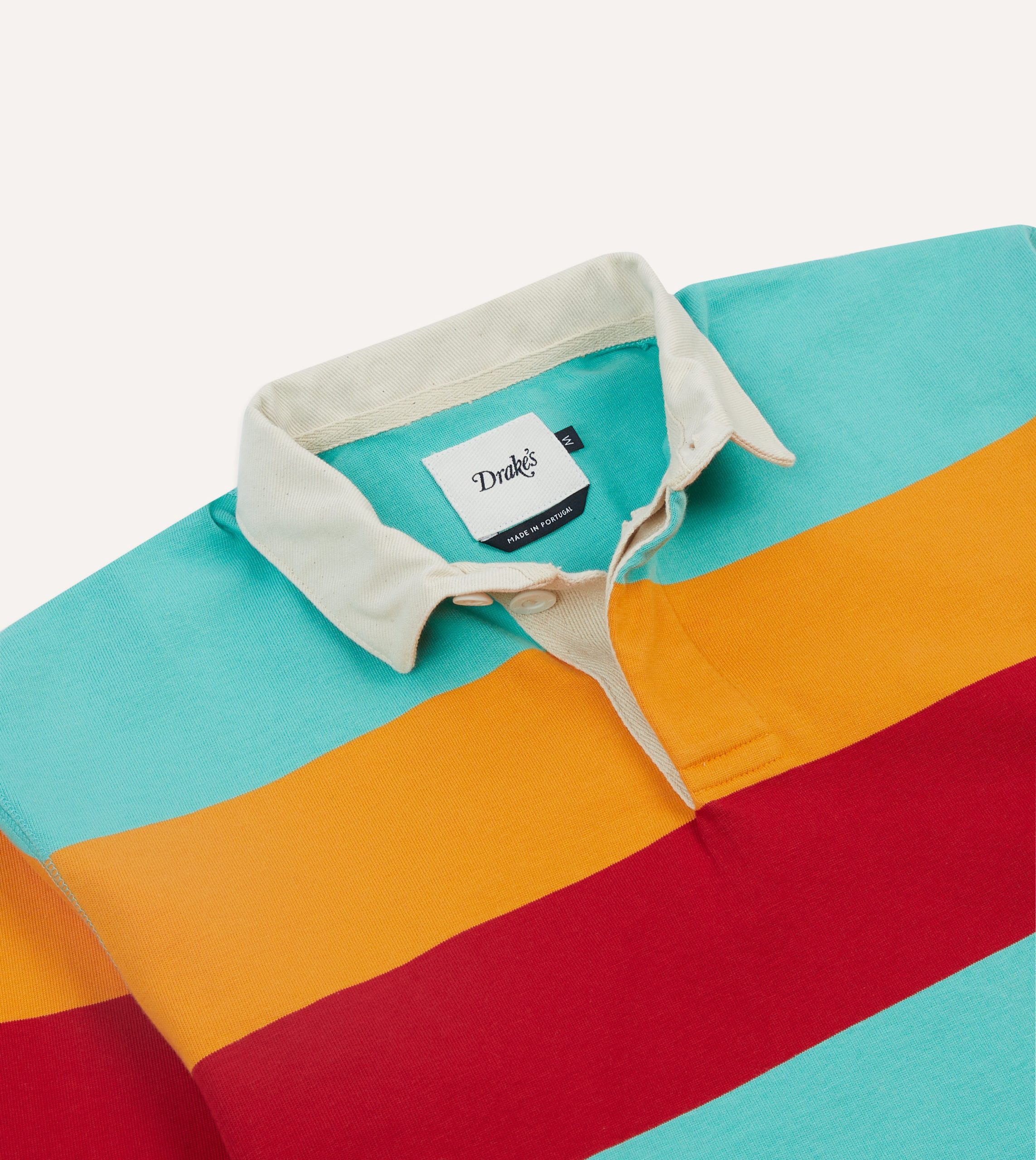Turquoise. Yellow. Blue and Red Multi Stripe Cotton Rugby Shirt - Image 3