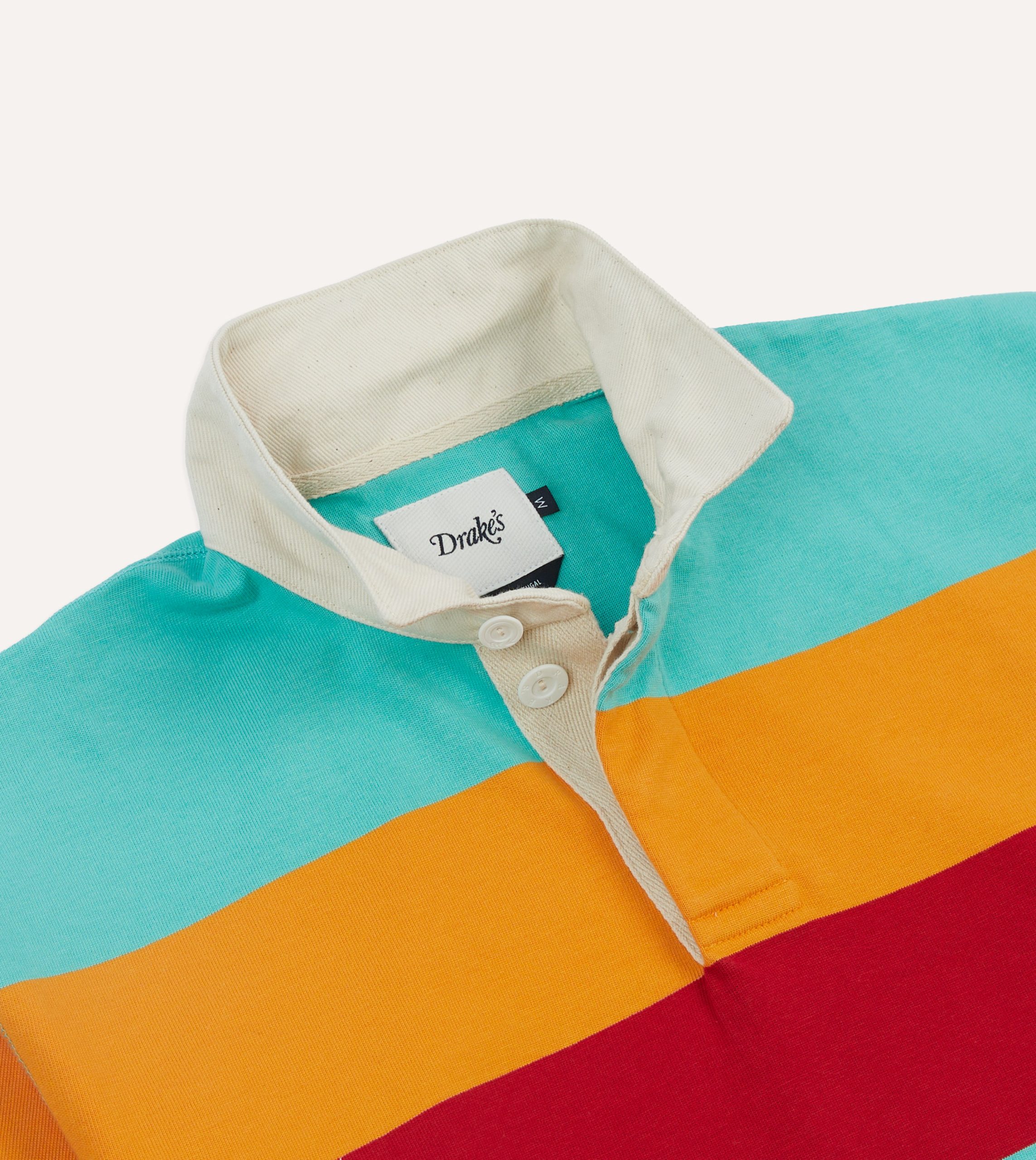 Turquoise. Yellow. Blue and Red Multi Stripe Cotton Rugby Shirt - Image 4