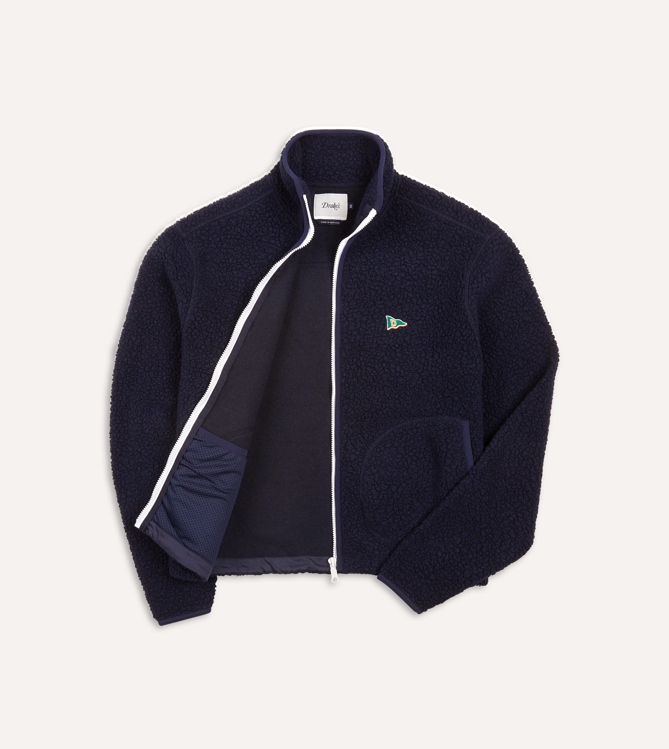 Navy Boucle Wool Zip Fleece Jacket - Image 3