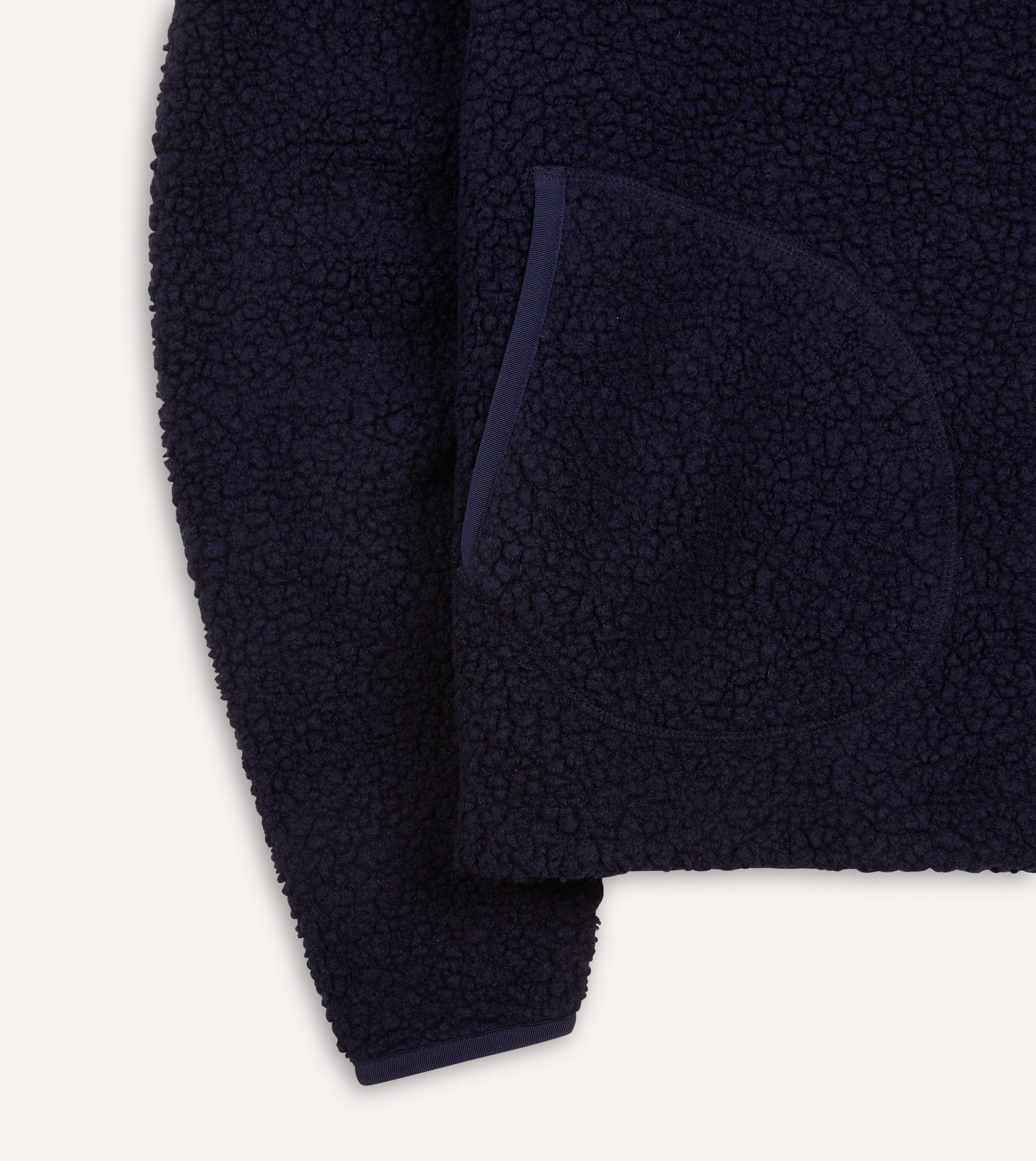 Navy Boucle Wool Zip Fleece Jacket - Image 6