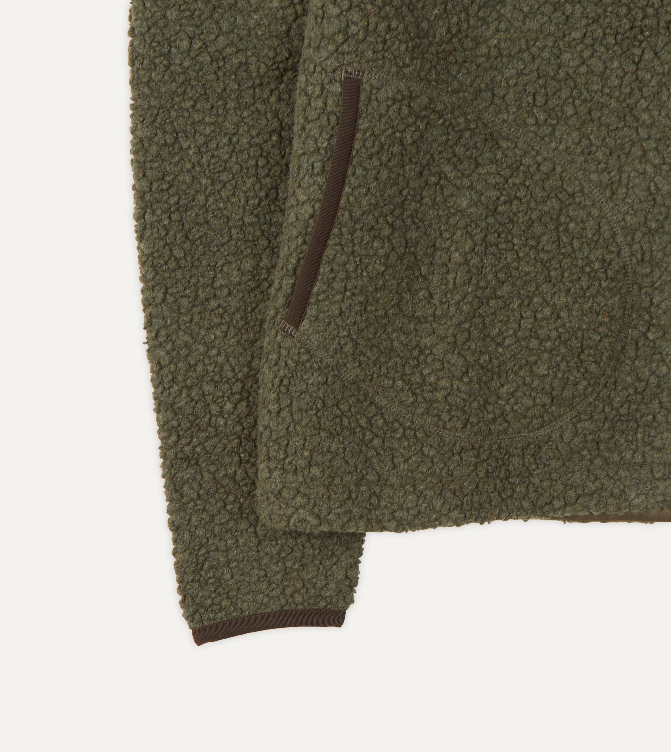 Green Boucle Wool Zip Fleece Jacket - Image 4