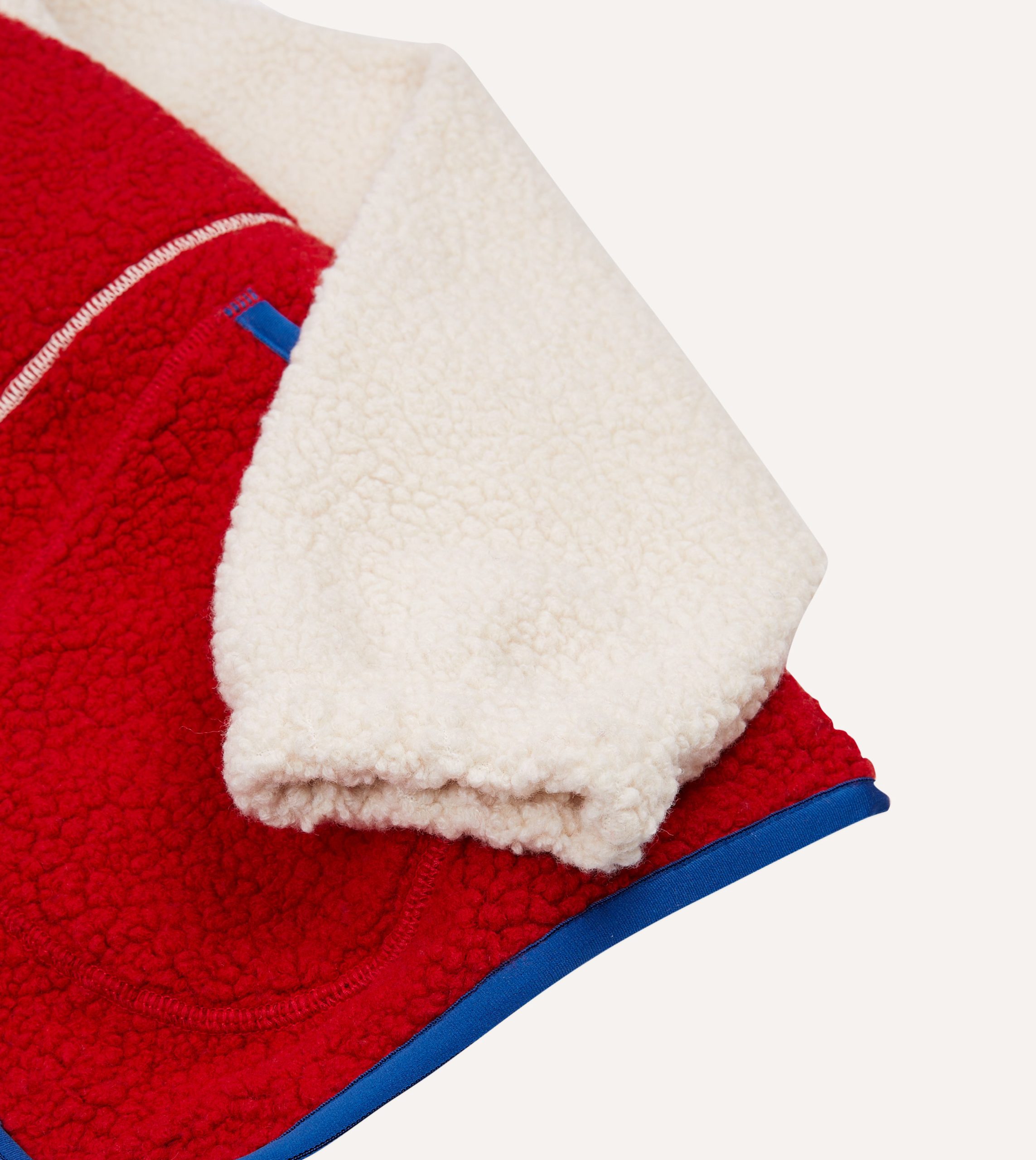 Ecru. Red and Blue Boucle Wool Zip Fleece Jacket - Image 7