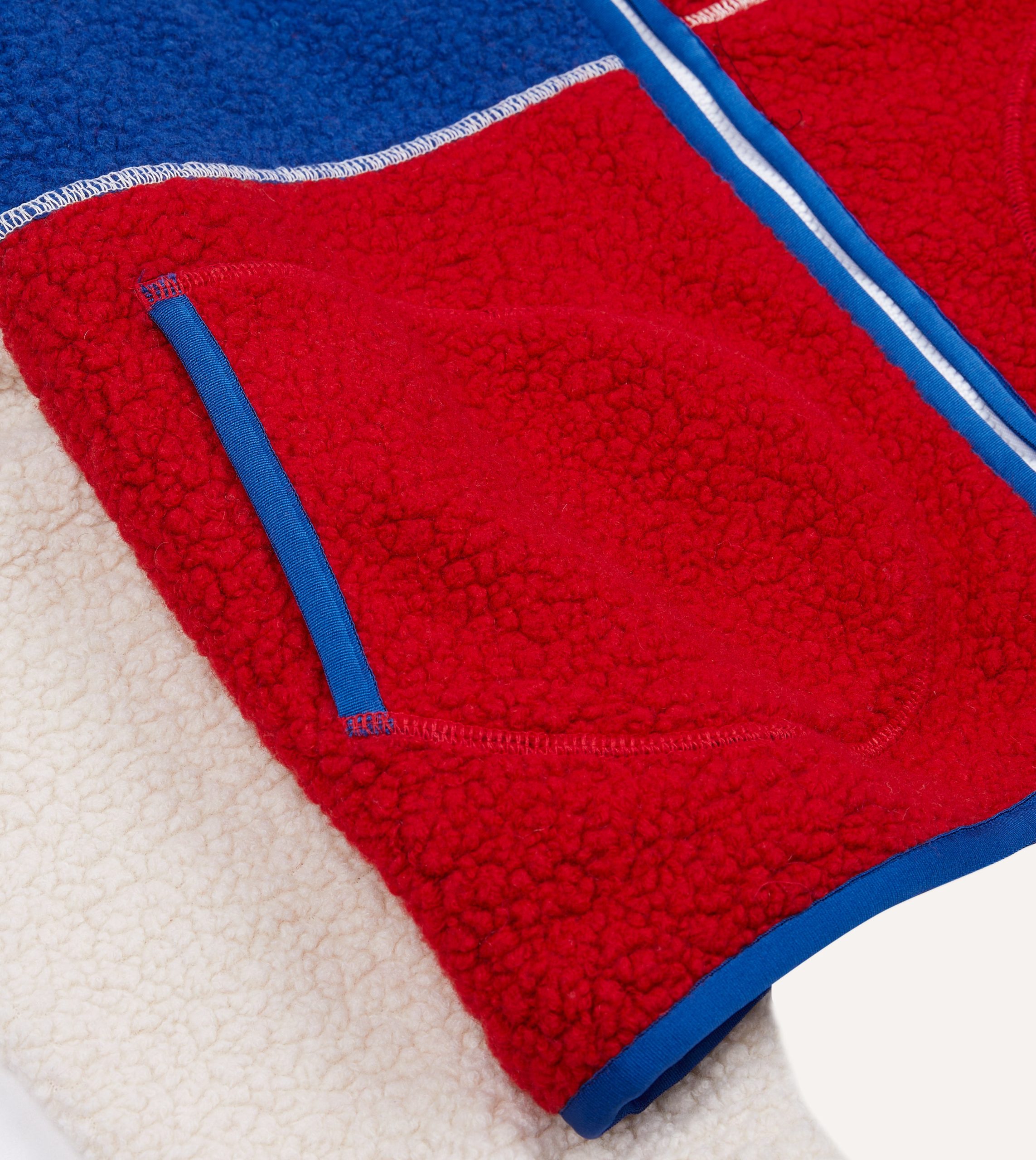 Ecru. Red and Blue Boucle Wool Zip Fleece Jacket - Image 6