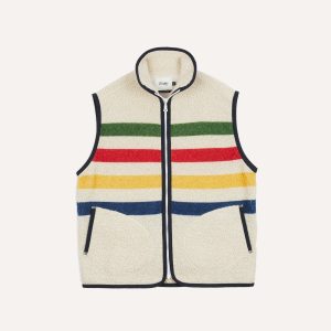 Ecru Stripe Boucle Wool Zip Fleece Vest