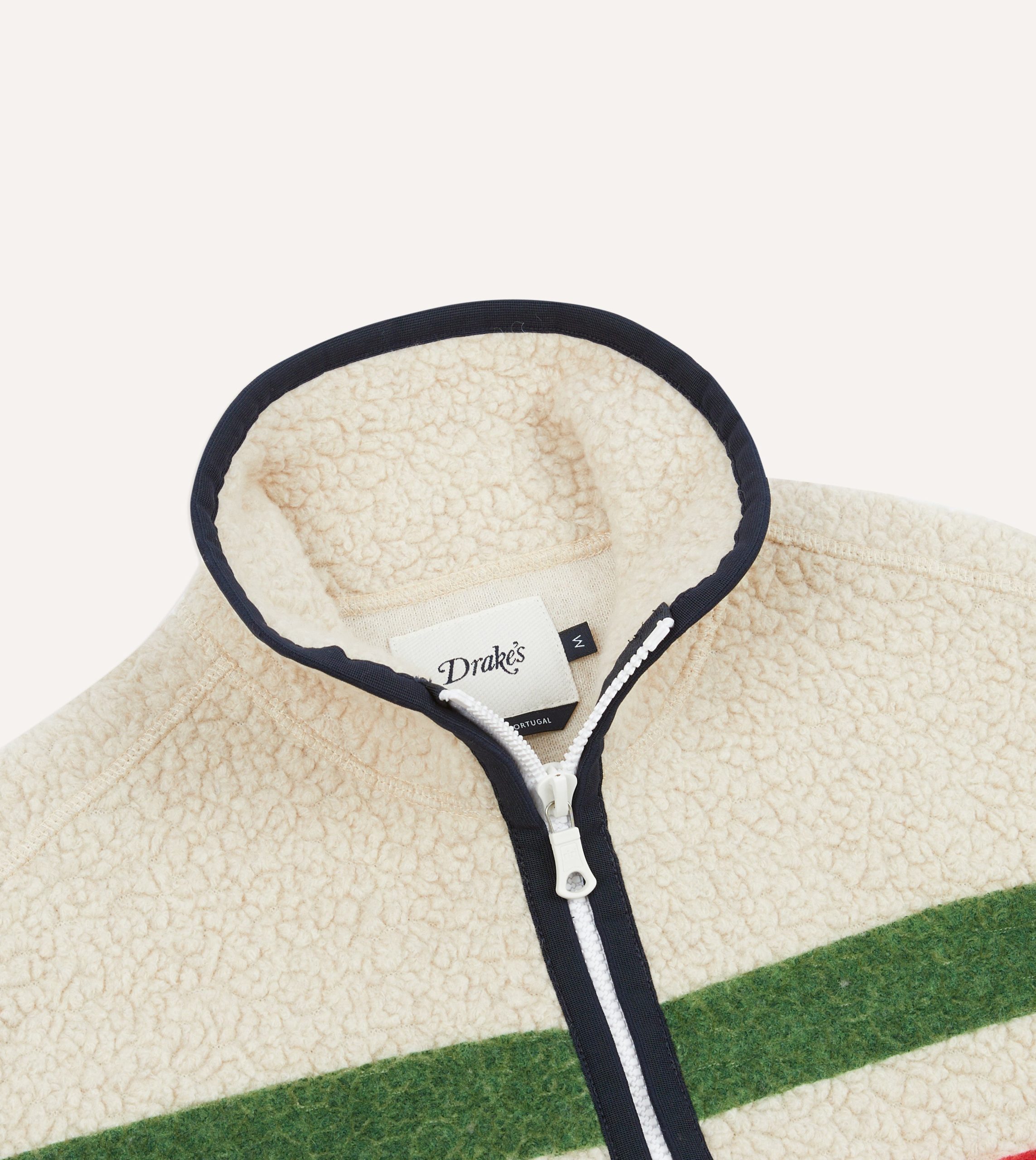 Ecru Stripe Boucle Wool Zip Fleece Vest - Image 3