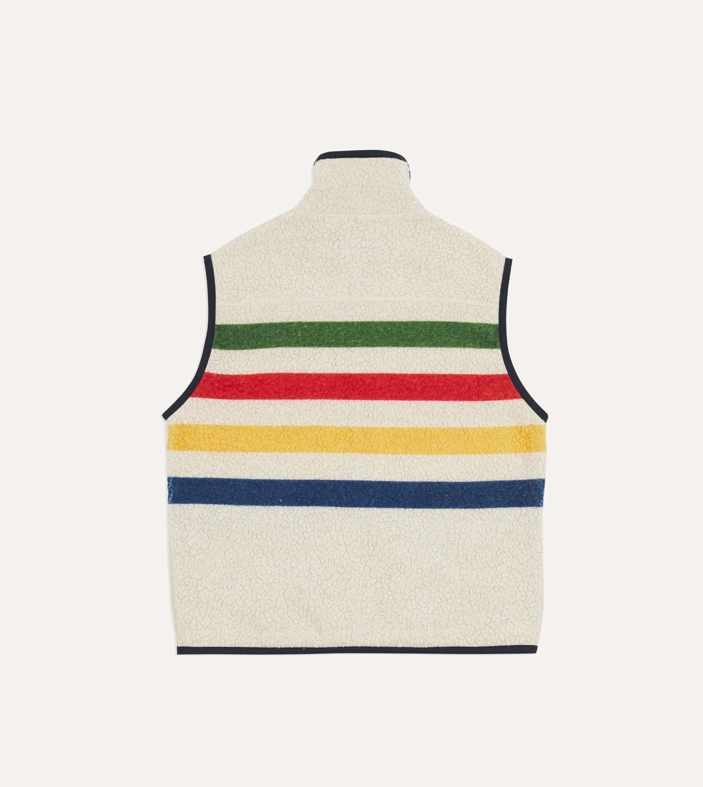 Ecru Stripe Boucle Wool Zip Fleece Vest - Image 5