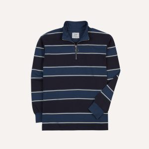 Drake's by A. Levine Navy Stripe Cotton Quarter Zip Rugby Shirt