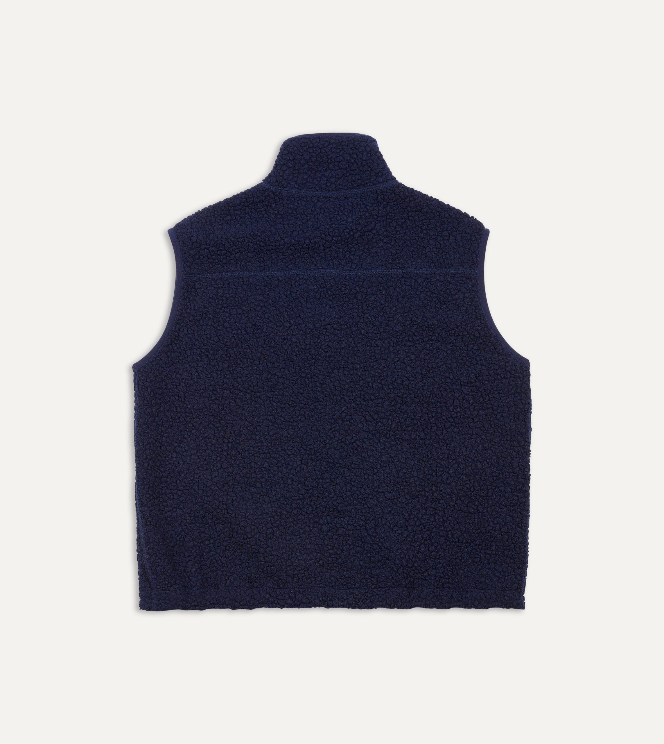 Navy Boucle Wool Zip Fleece Vest - Image 5