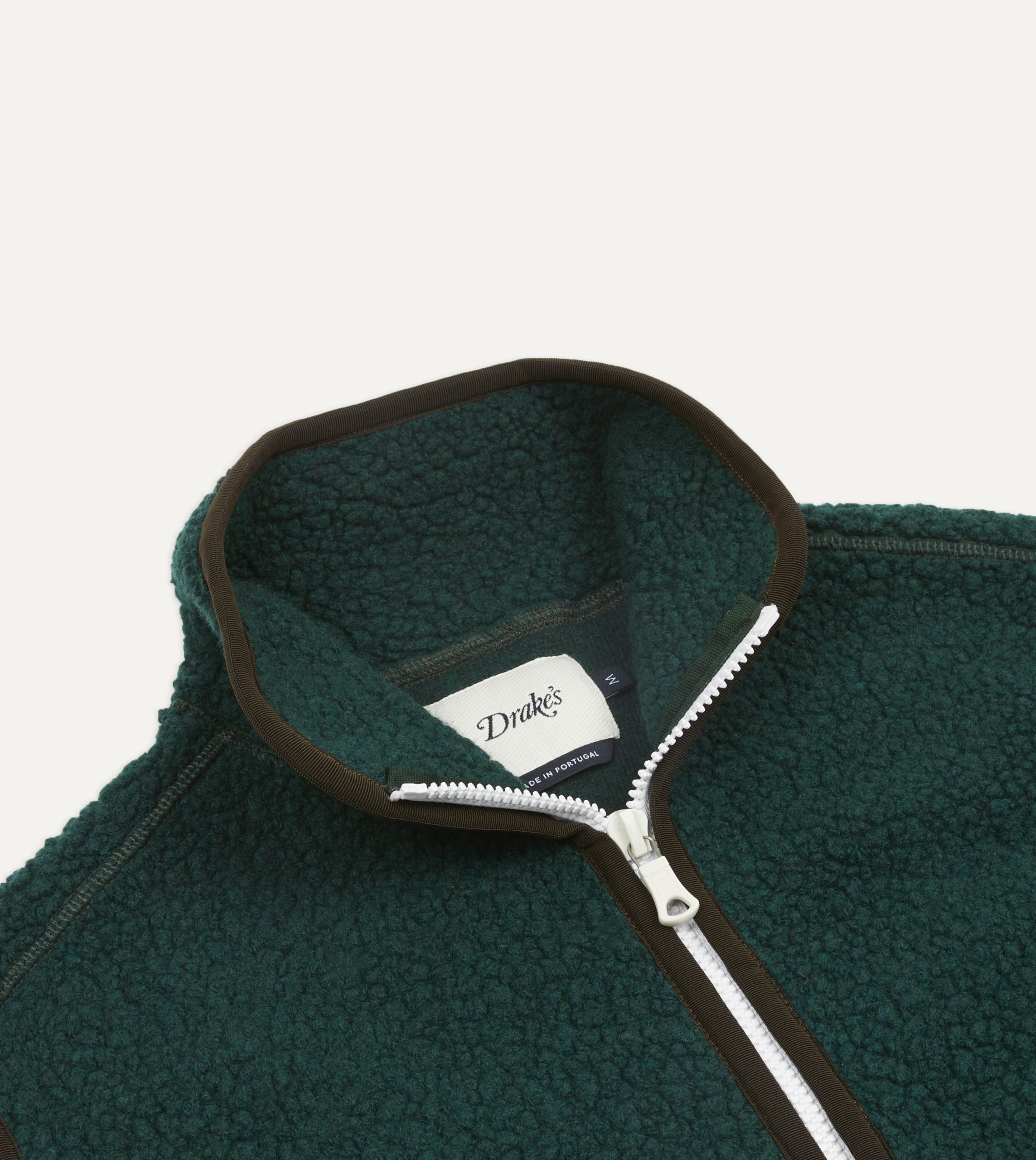 Dark Green Boucle Wool Zip Fleece Vest - Image 3