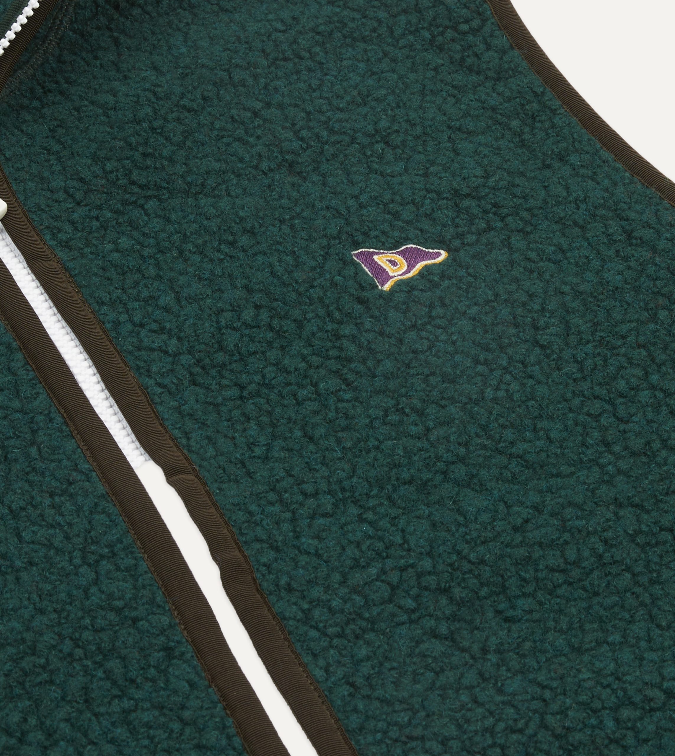 Dark Green Boucle Wool Zip Fleece Vest - Image 4