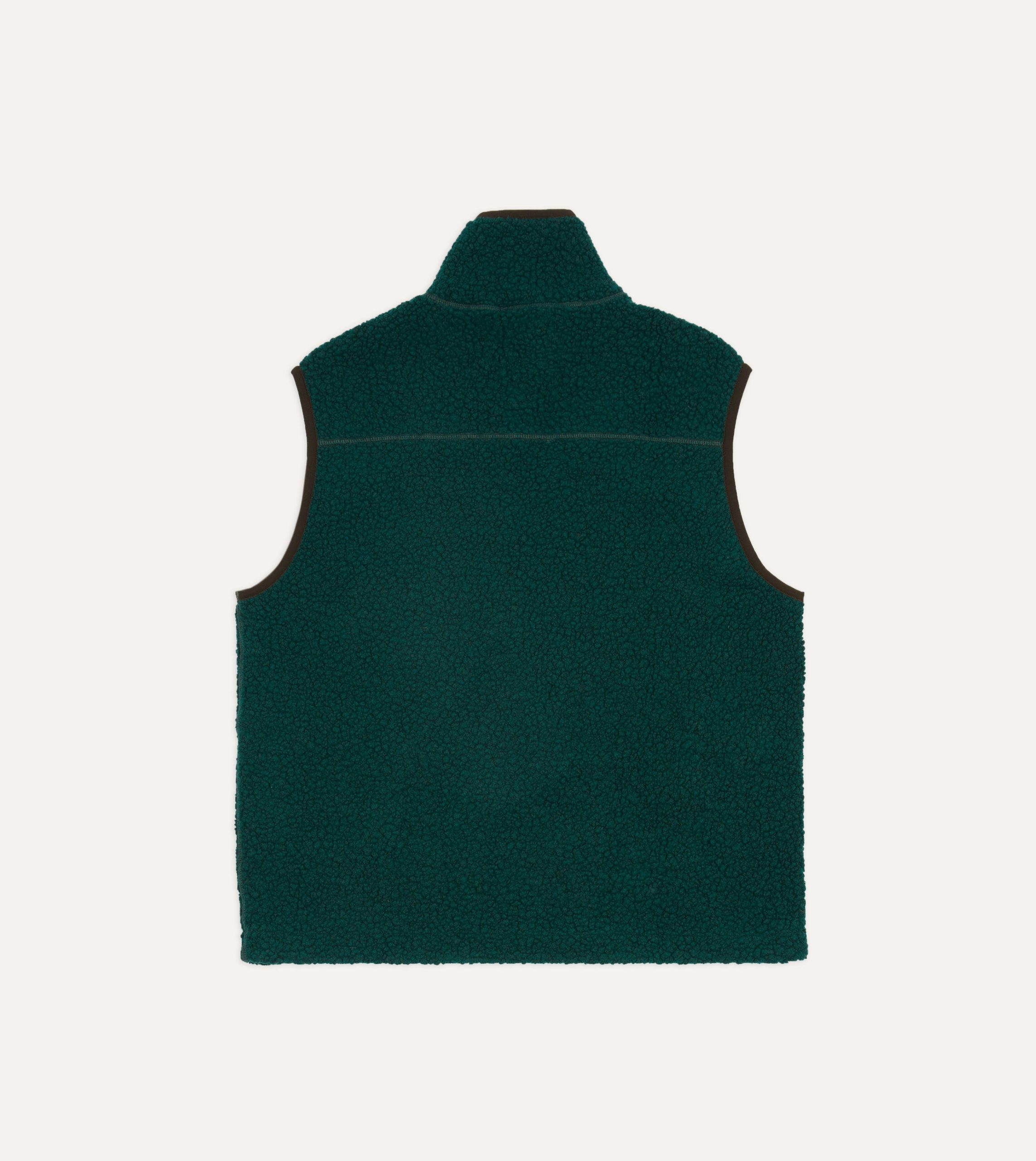 Dark Green Boucle Wool Zip Fleece Vest - Image 6