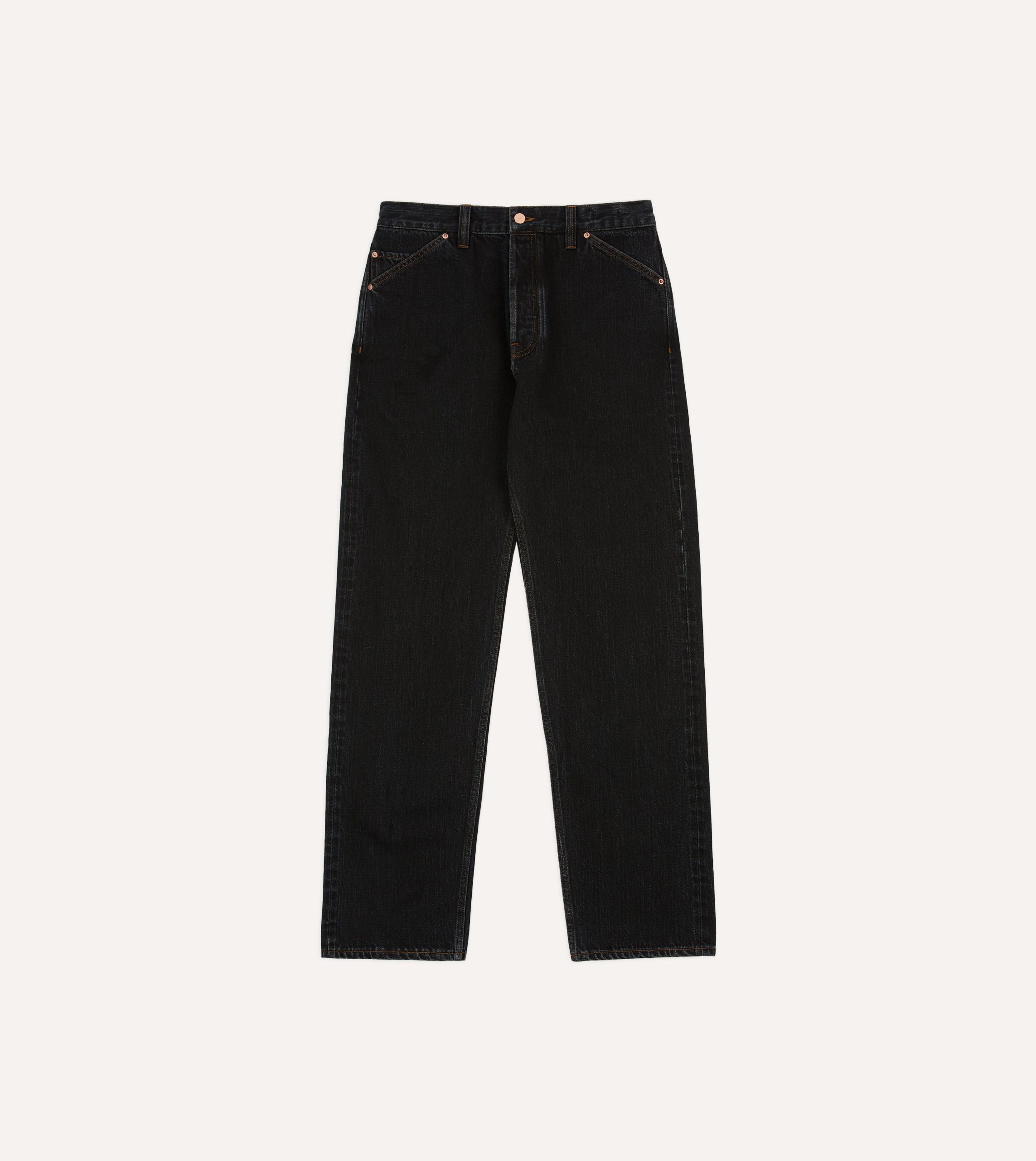 Drake's by A. Levine Black Stone Wash 12.3oz Selvedge Denim Five-Pocket Jeans - Image 3