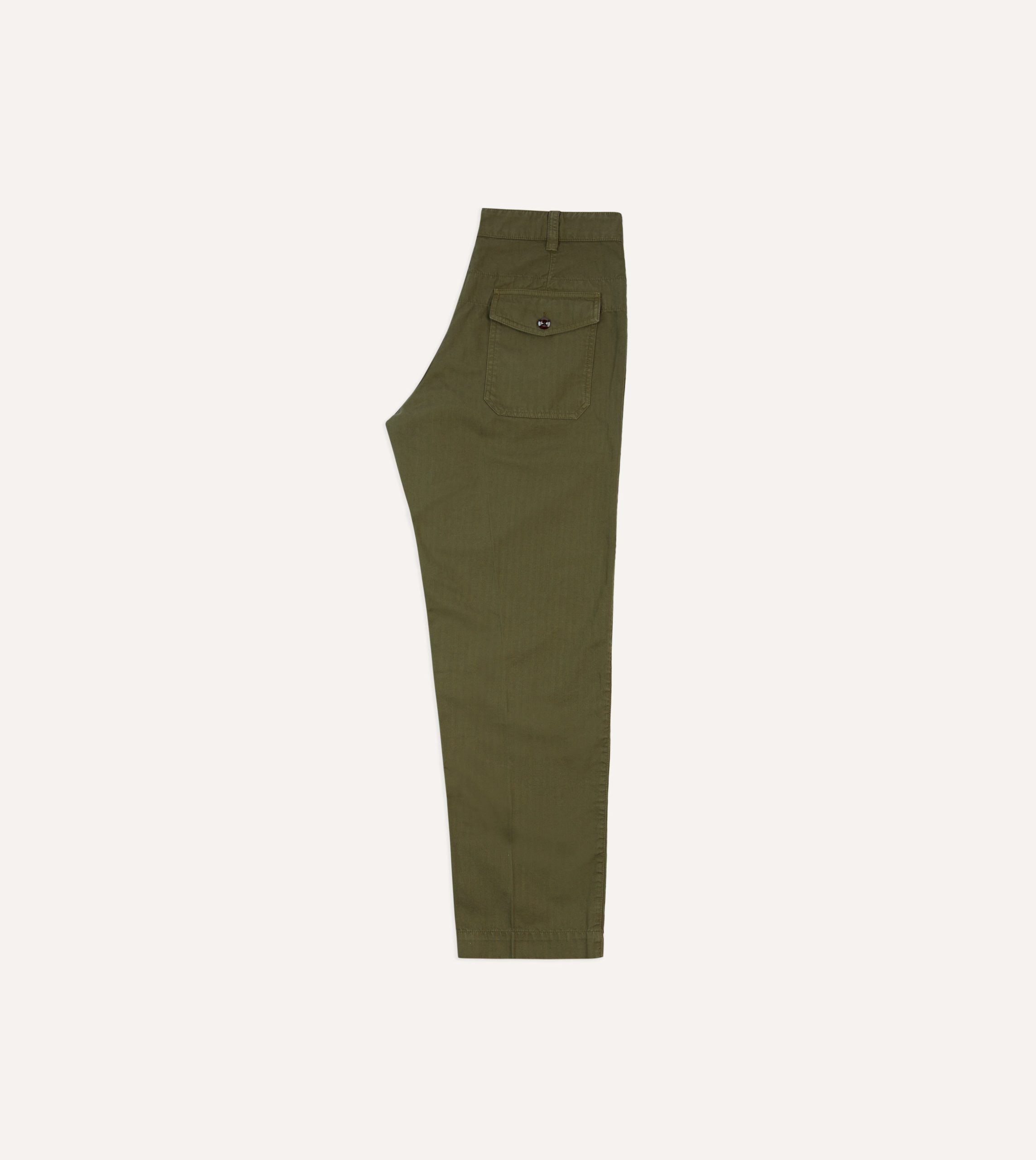 Olive Cotton-Linen Herringbone Fatigue Trouser - Image 6