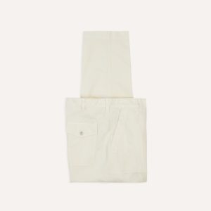 Ecru Cotton-Linen Herringbone Fatigue Trouser