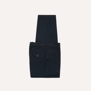 Navy Textured Cotton Flat Front Chino