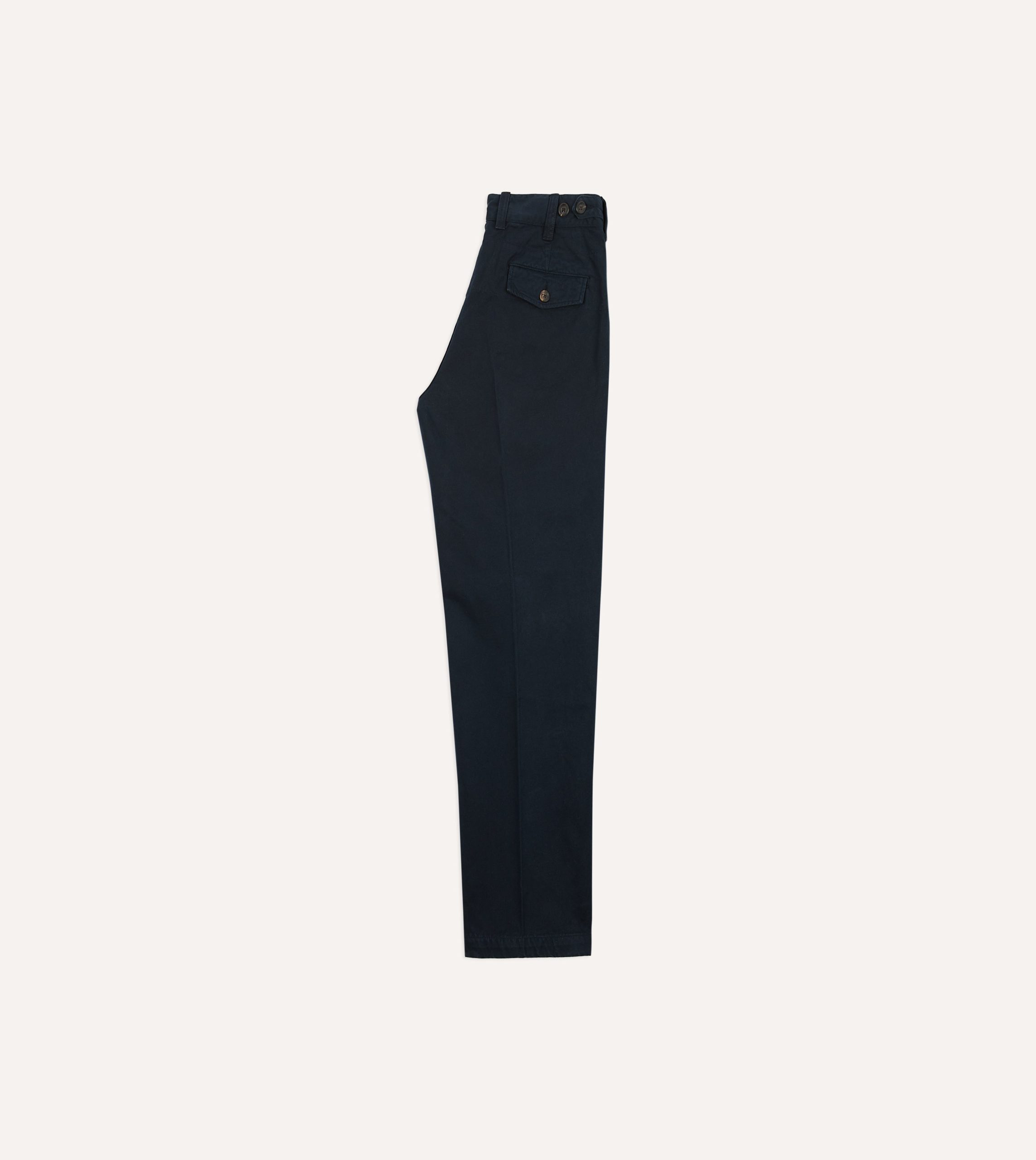 Navy Textured Cotton Flat Front Chino - Image 6