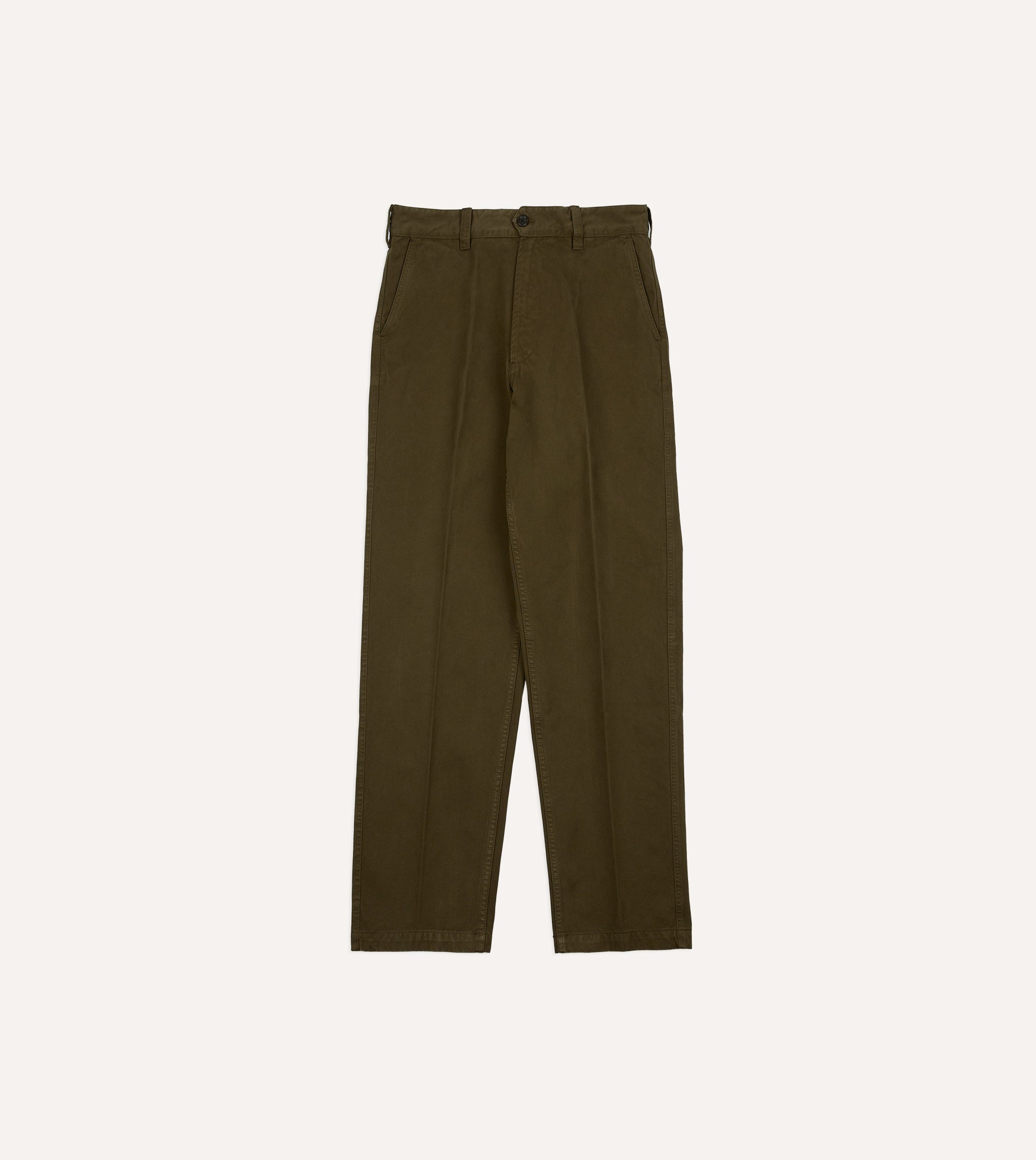 Olive Textured Cotton Flat Front Chino - Image 3