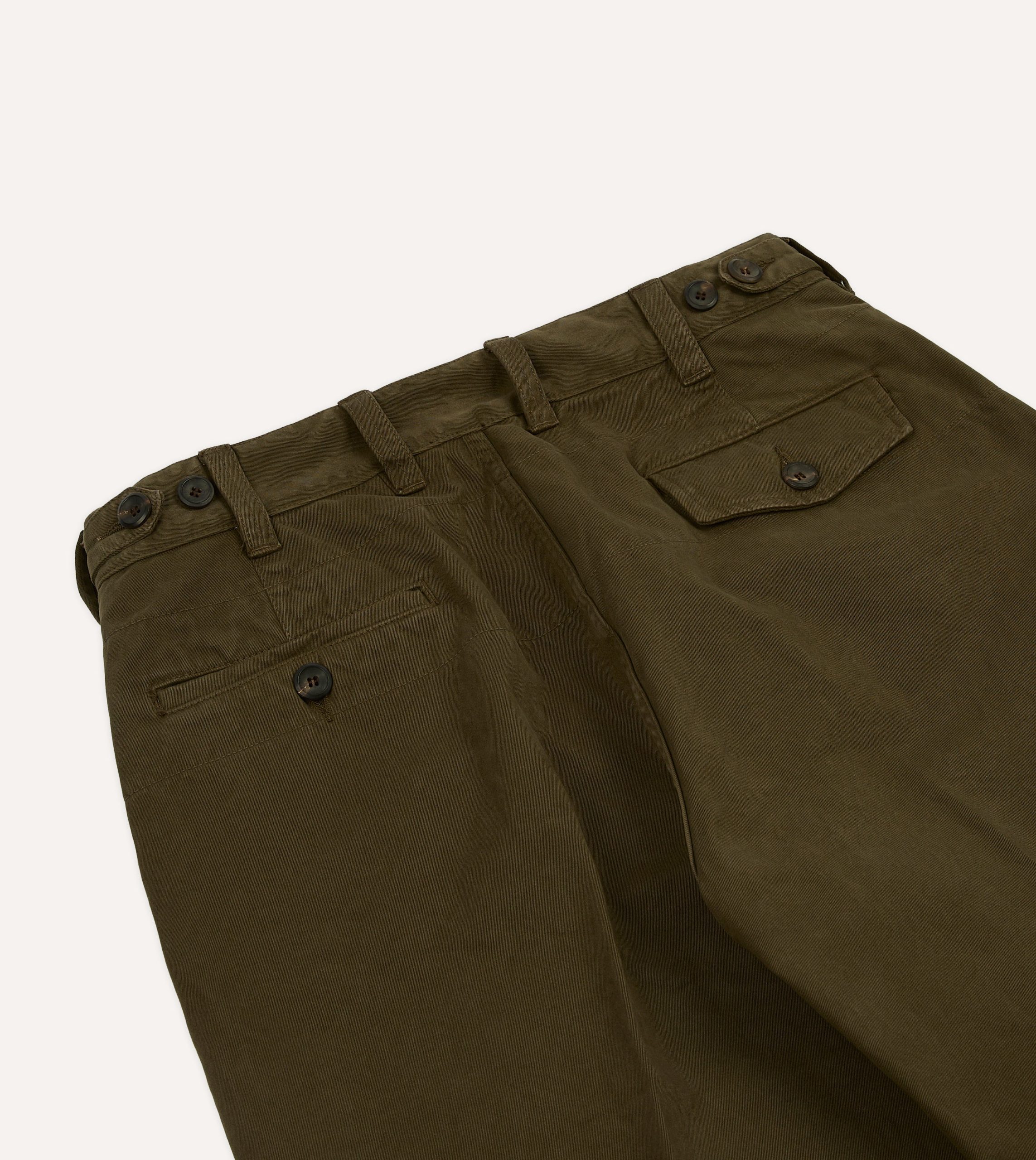 Olive Textured Cotton Flat Front Chino - Image 5