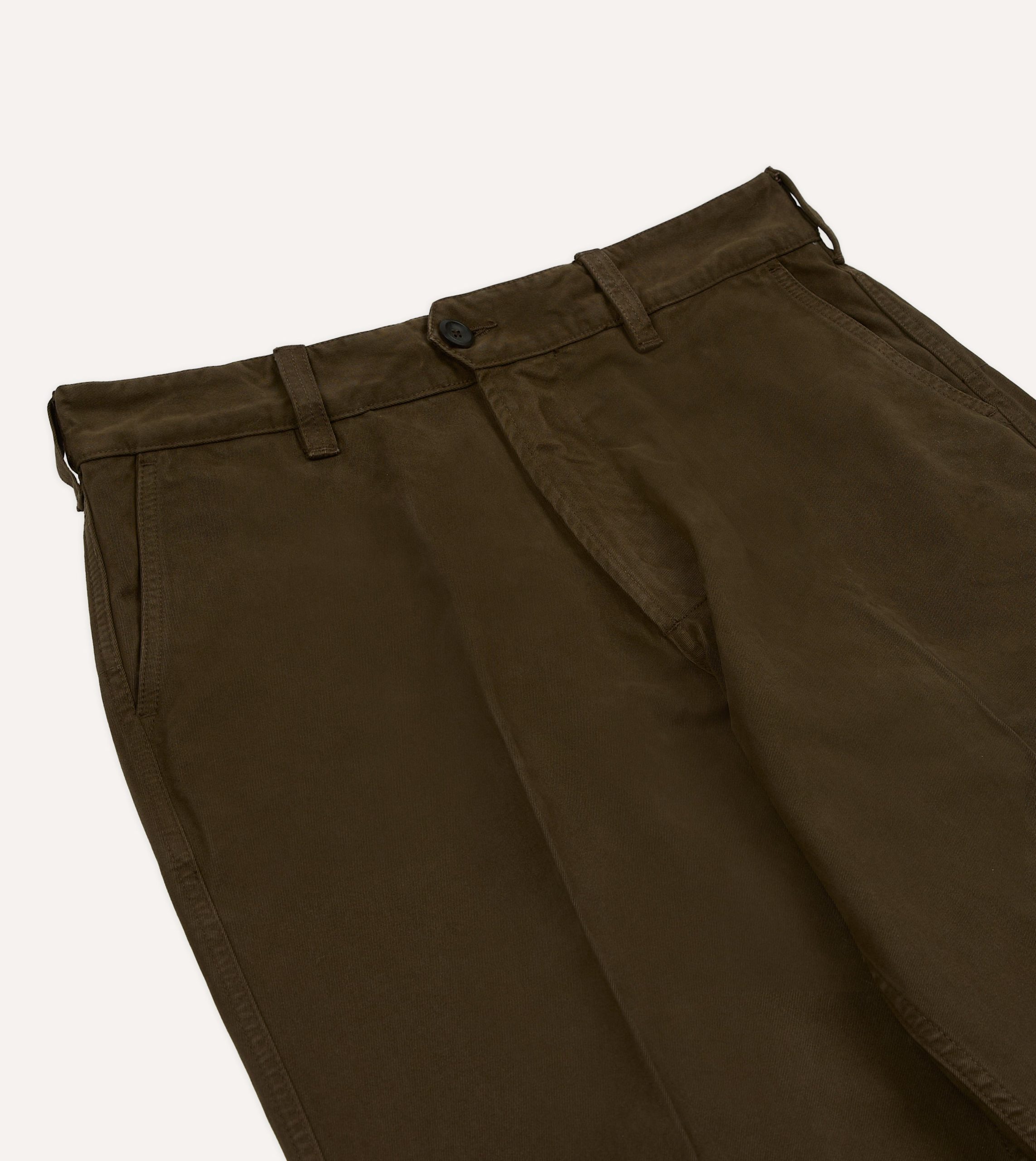 Brown Textured Cotton Flat Front Chino - Image 4