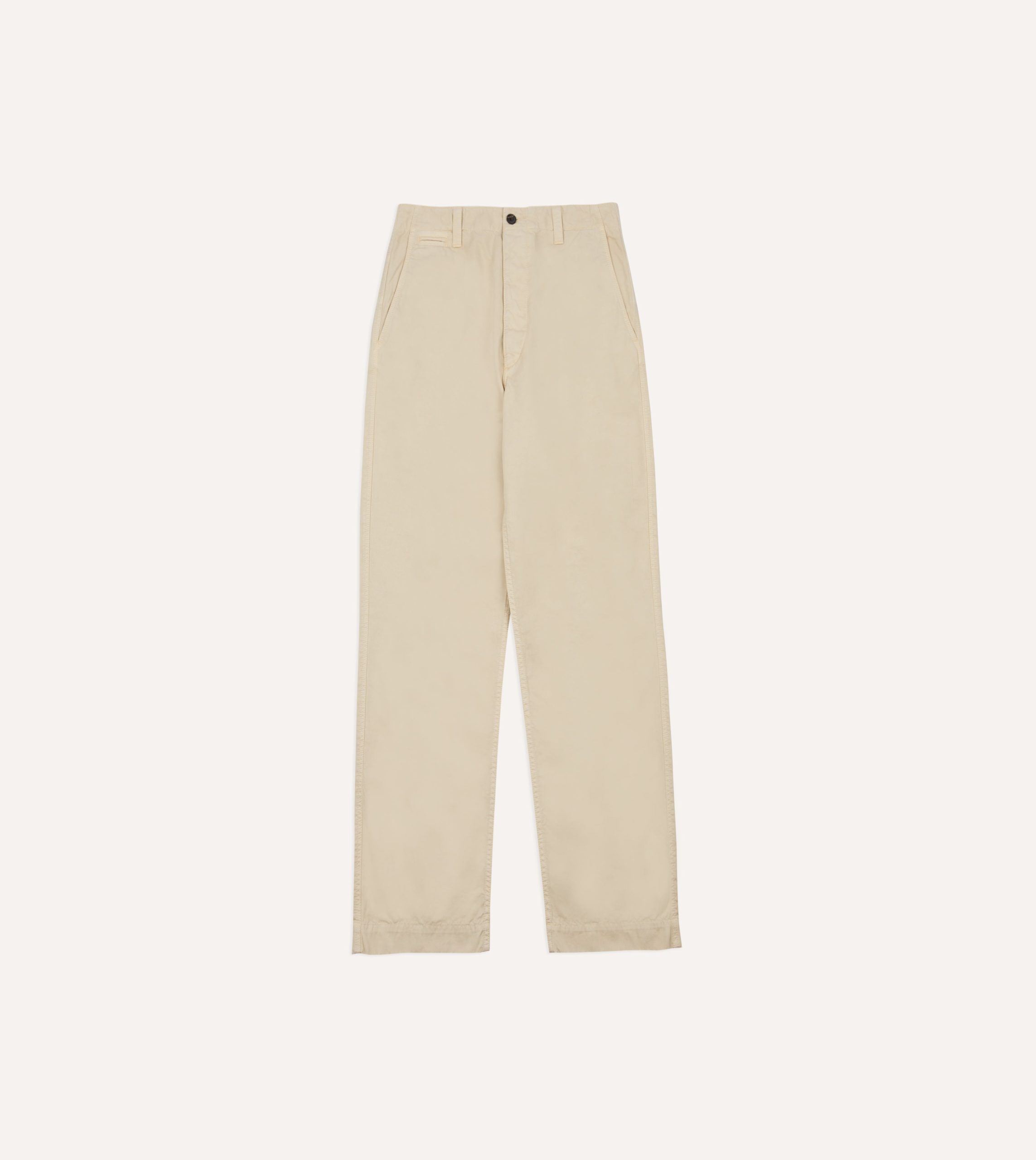 Cream Cotton Wide Leg Flat Front Chino - Image 3