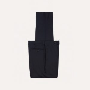 Navy Wool Flannel Flat Front Trousers