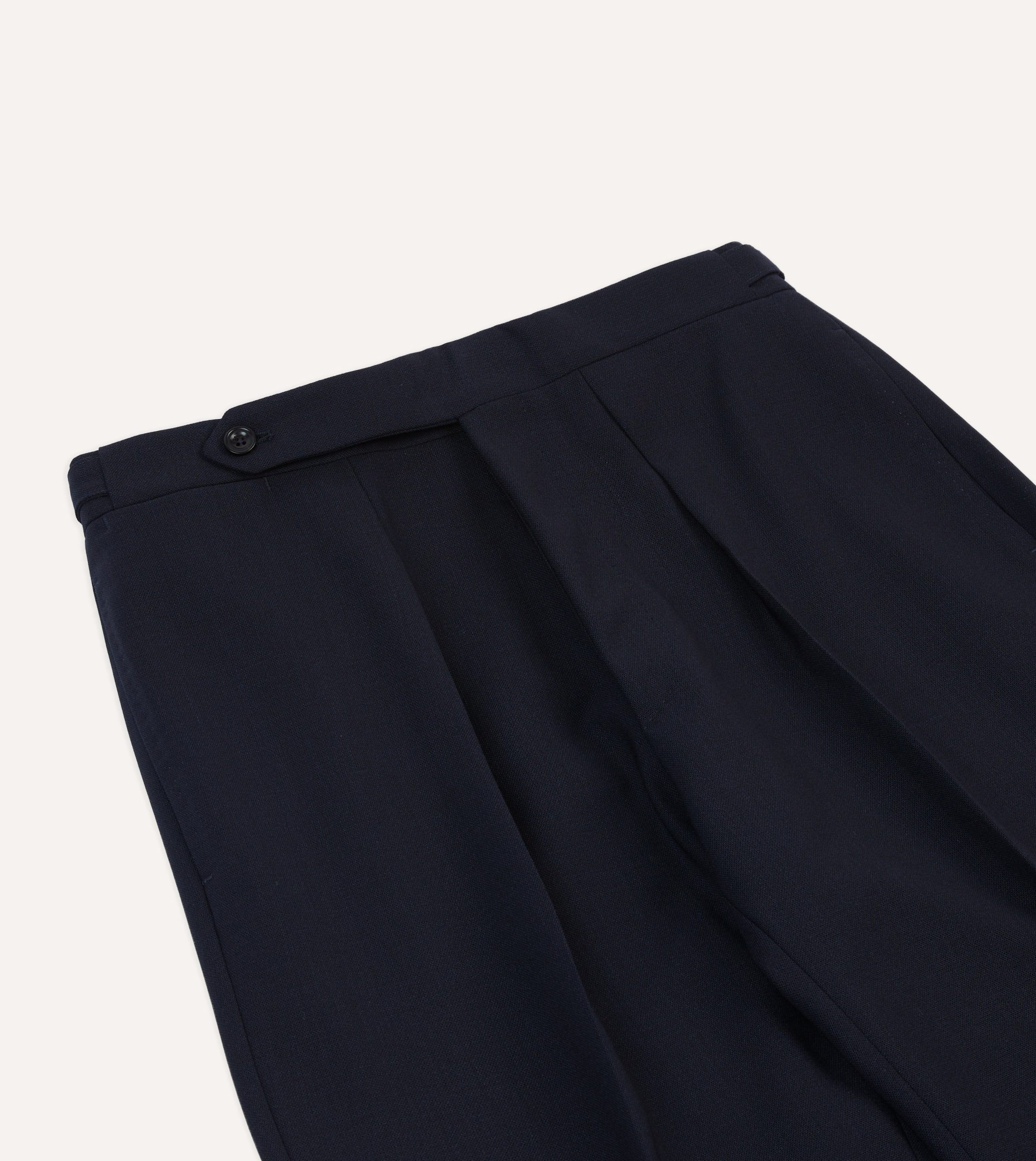 Navy Tropical Wool Single Pleat Trouser - Image 4