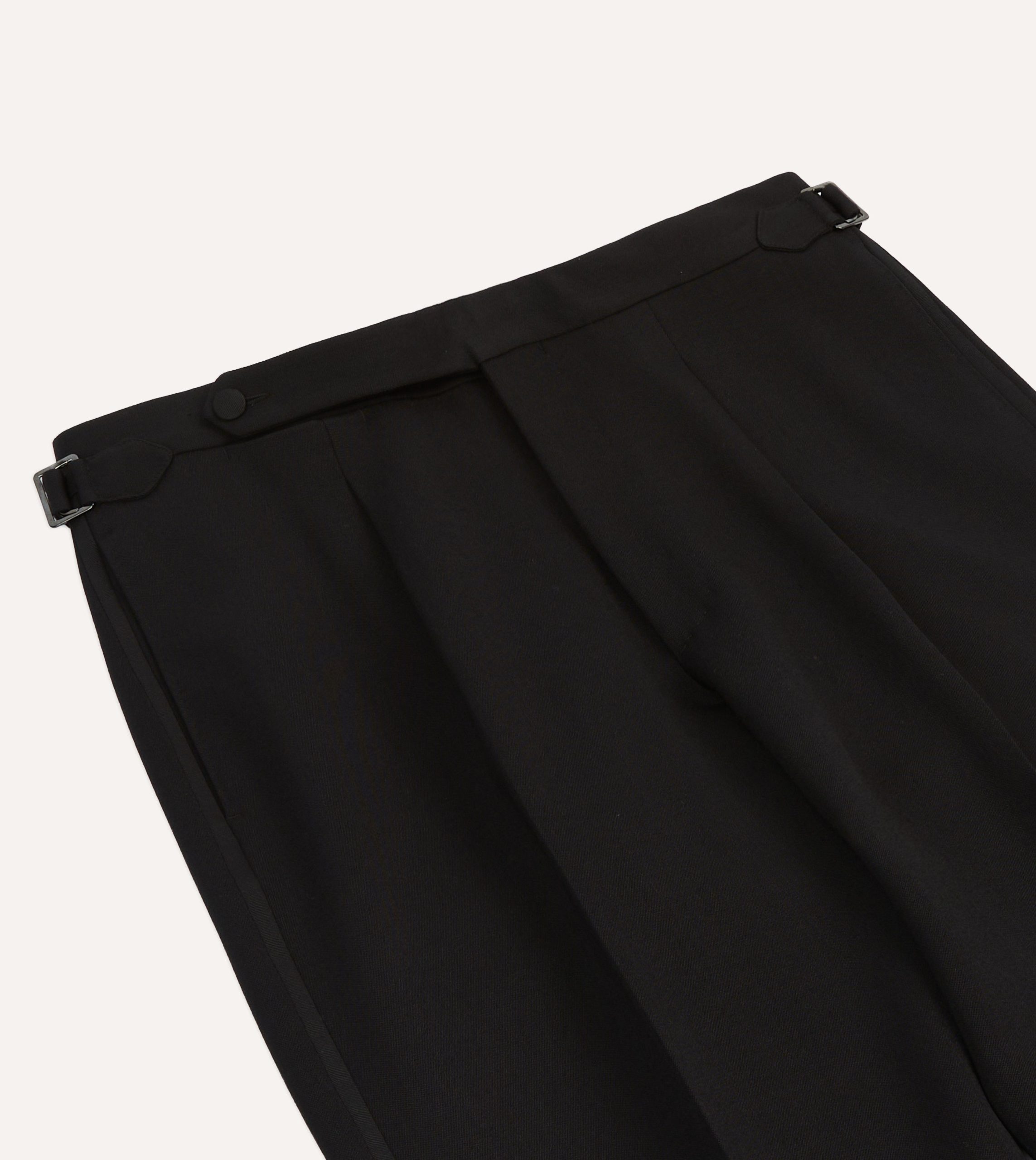 Black Barathea Wool Single Pleat Dinner Trousers - Image 4