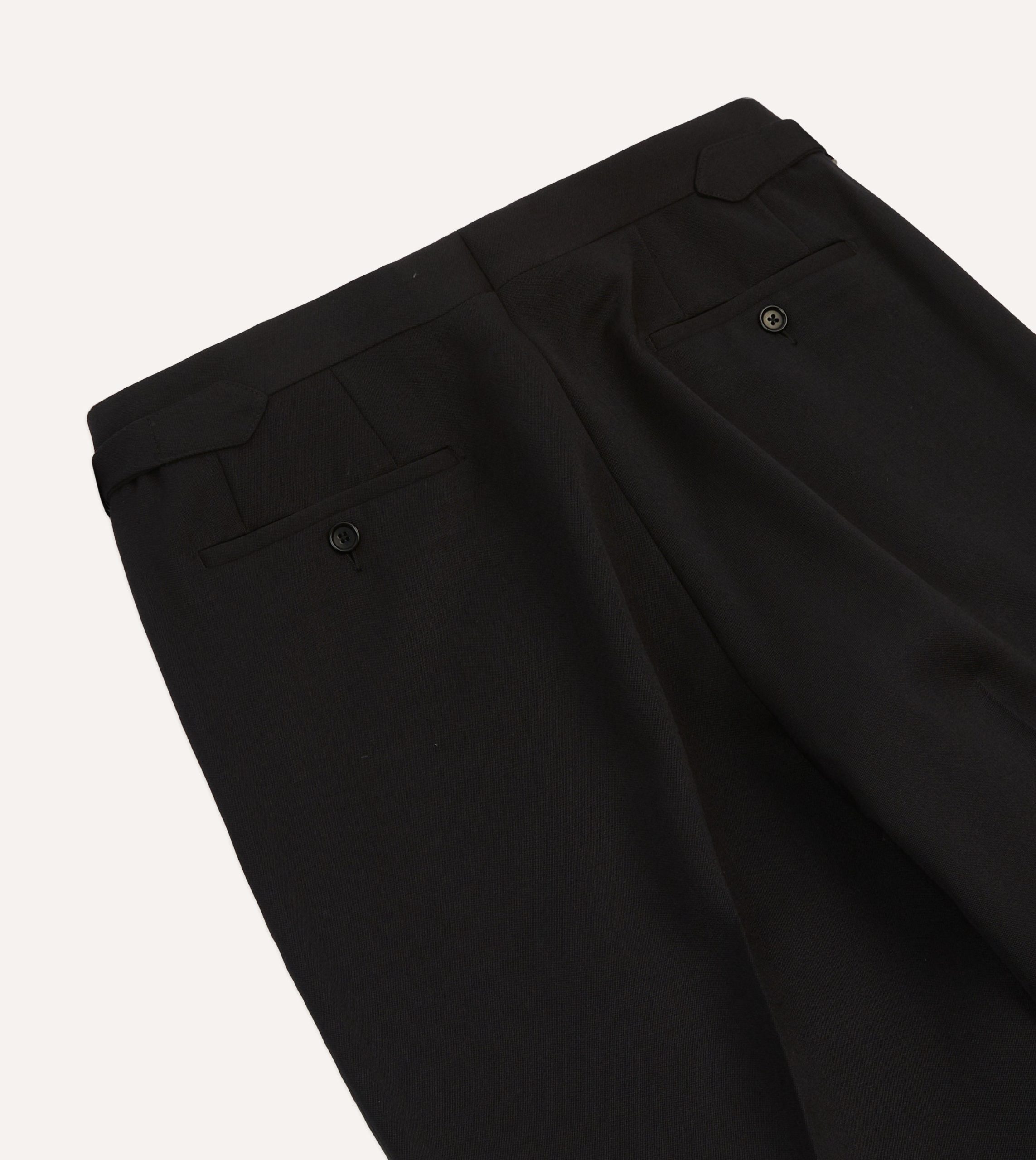 Black Barathea Wool Single Pleat Dinner Trousers - Image 5