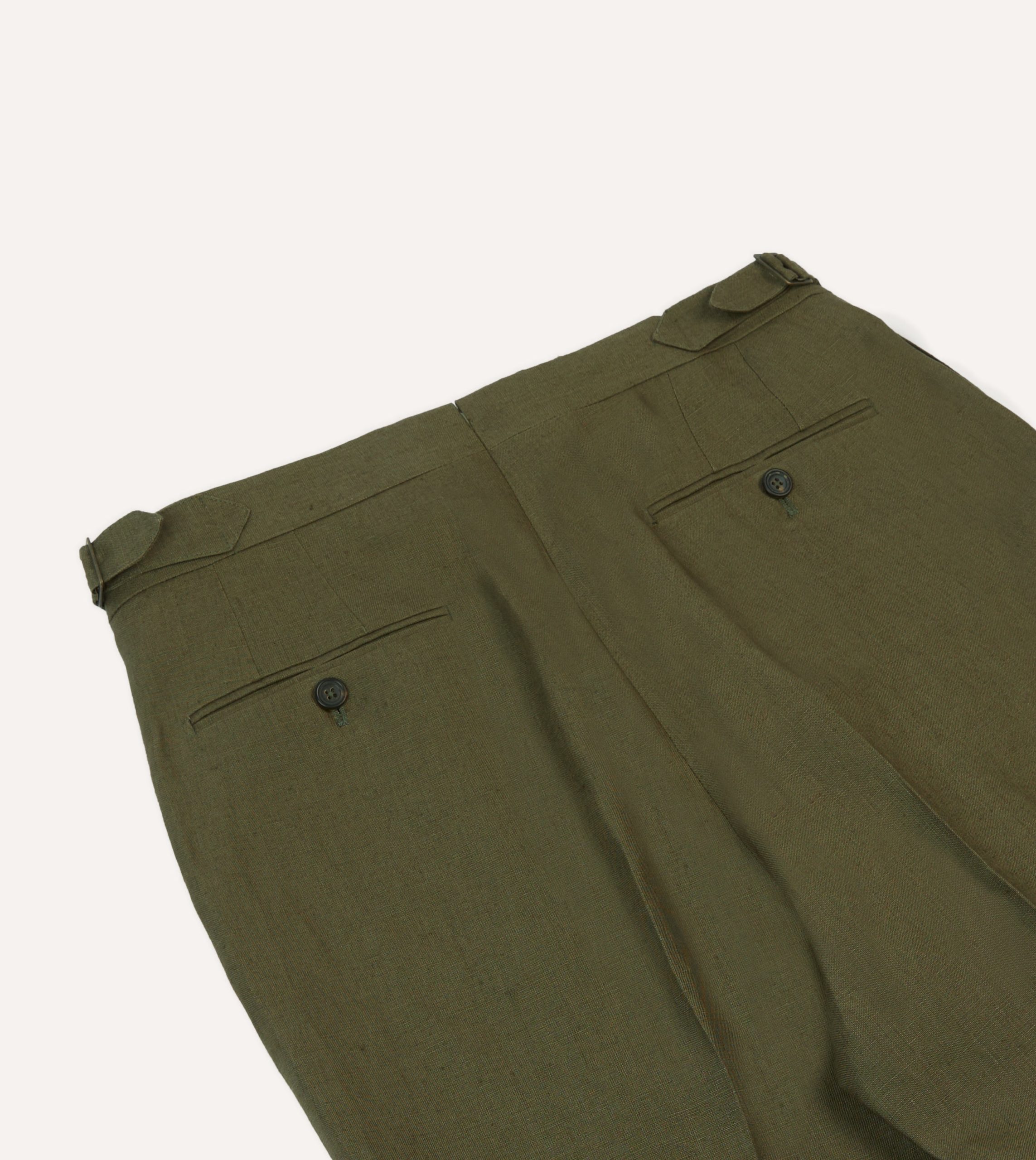 Olive Irish Linen Single Pleat Trouser - Image 5
