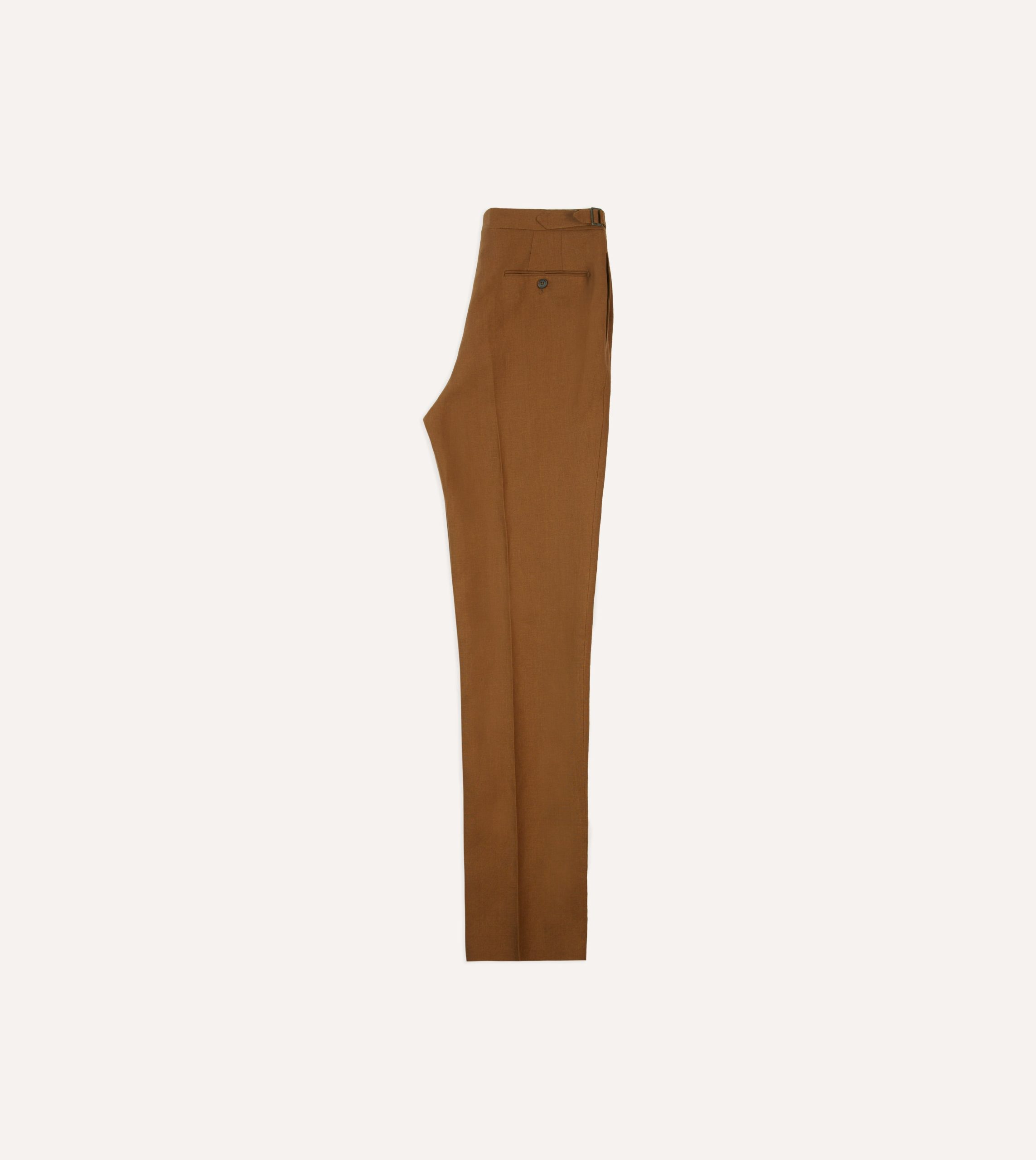 Brown Irish Linen Single Pleat Trouser - Image 6