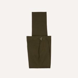 Olive Wool-Cotton Single Pleat Trouser