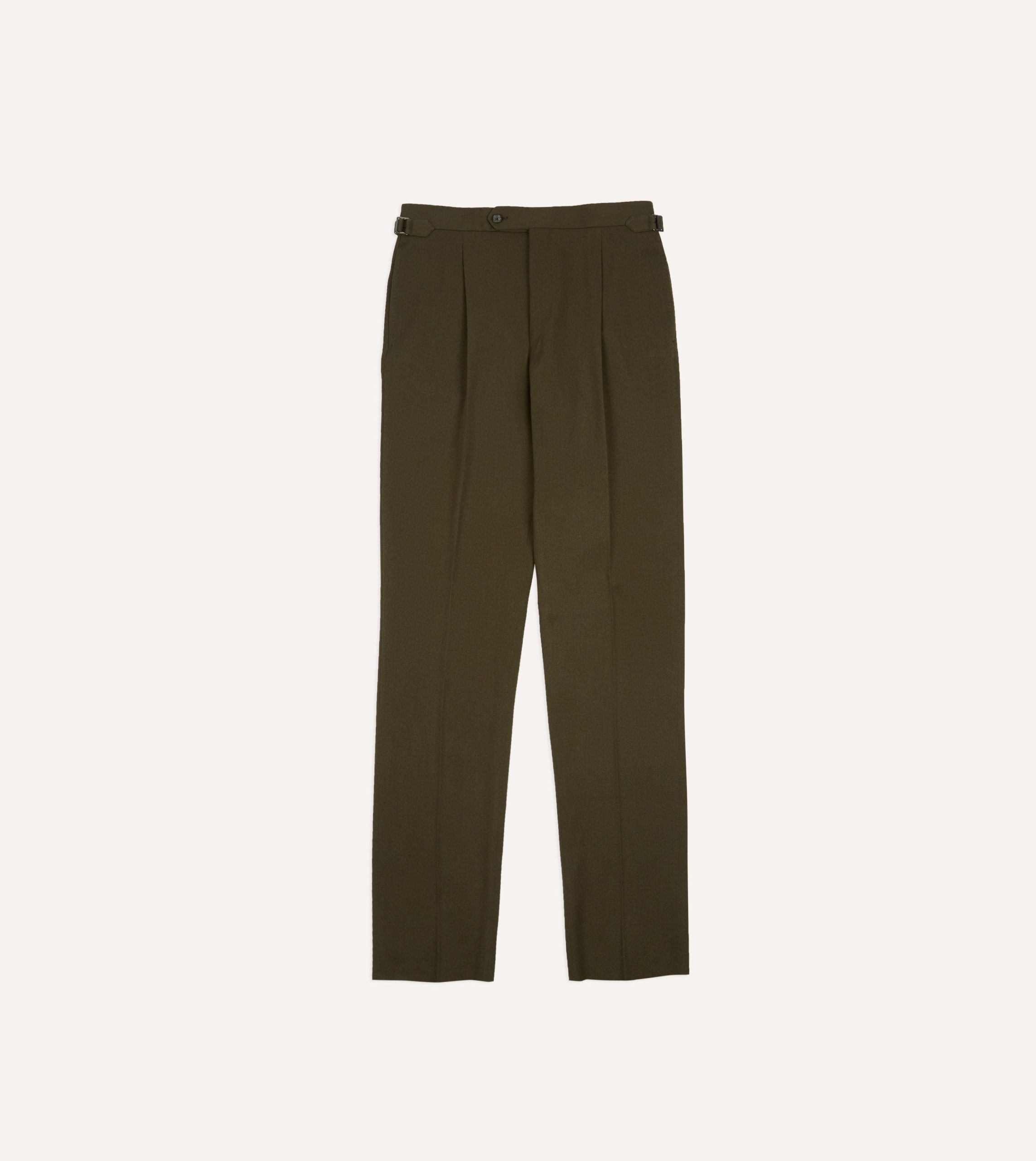 Olive Wool-Cotton Single Pleat Trouser - Image 3