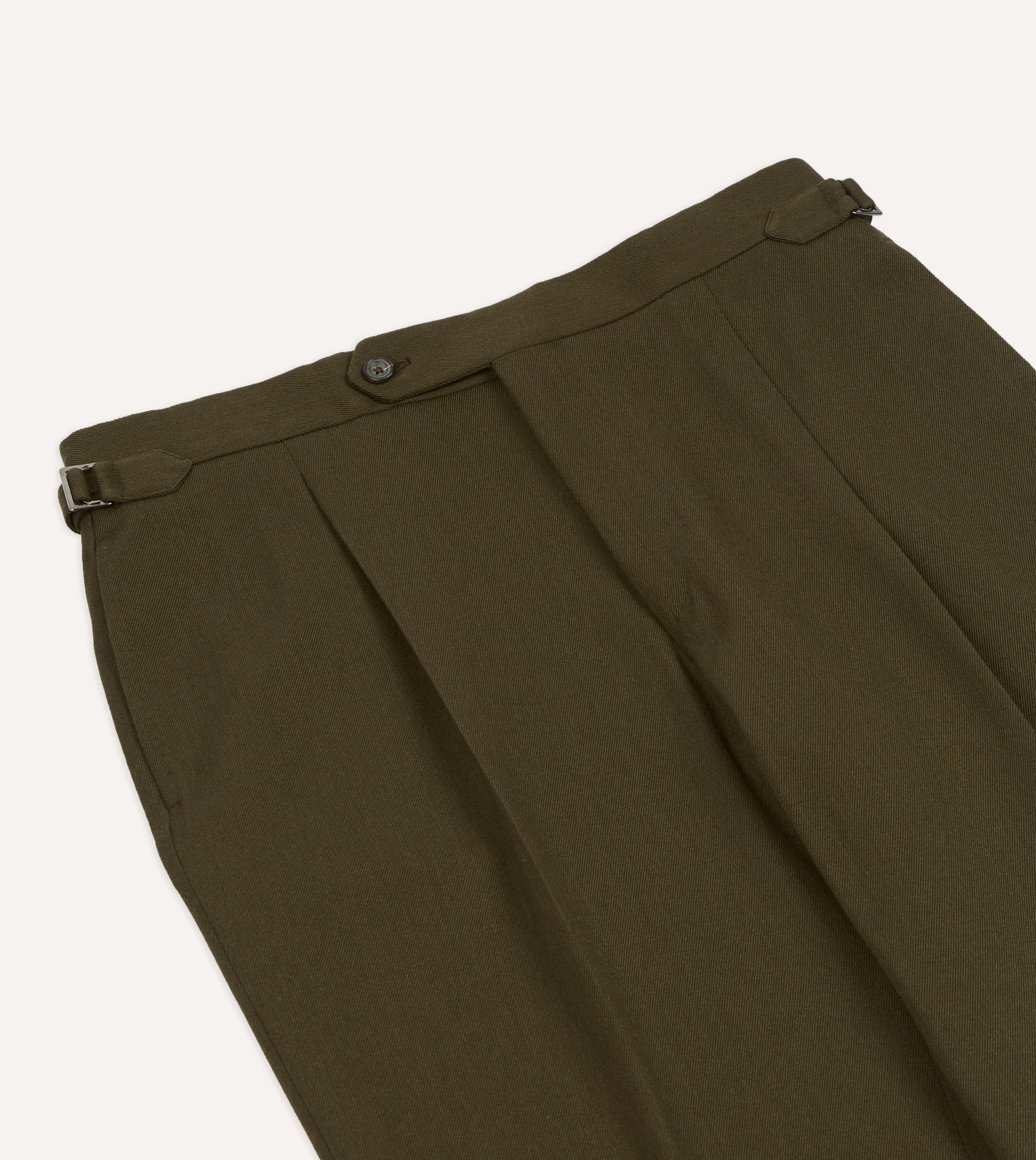 Olive Wool-Cotton Single Pleat Trouser - Image 4