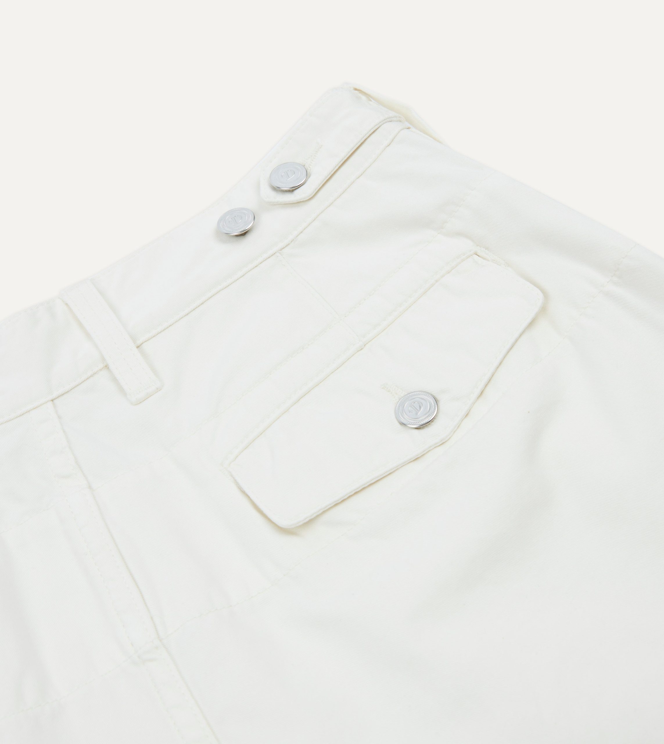 Washed Ecru Cotton Twill Single-Pleat Shorts - Image 5