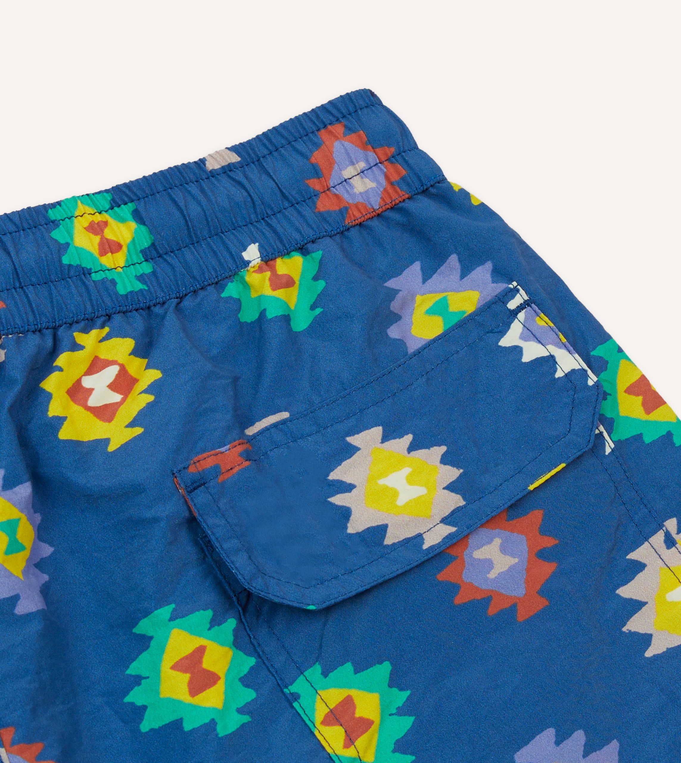Blue Kilim Print Nylon Drawstring Swim Shorts - Image 4