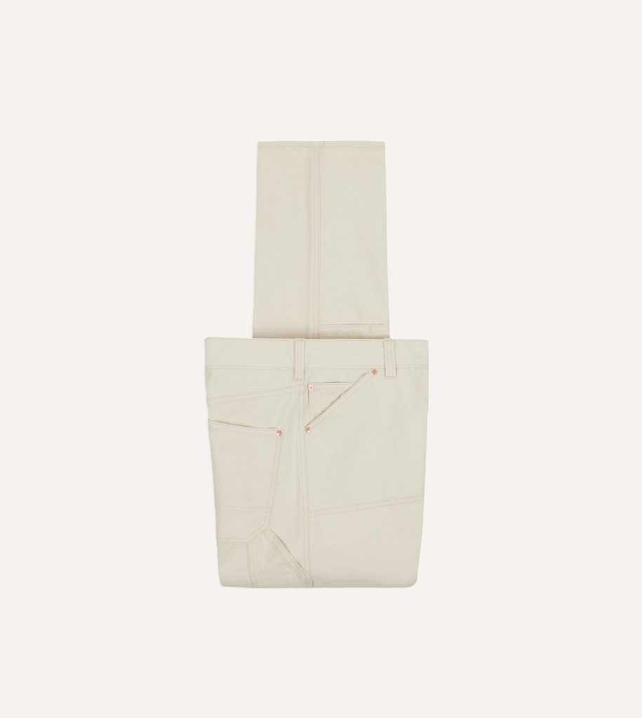 Ecru Cotton Canvas Carpenter Jeans