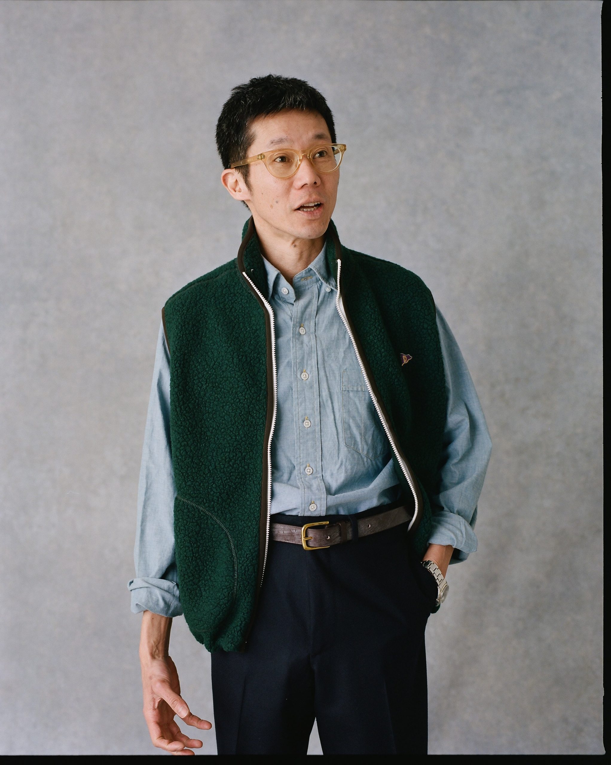 Dark Green Boucle Wool Zip Fleece Vest - Image 7