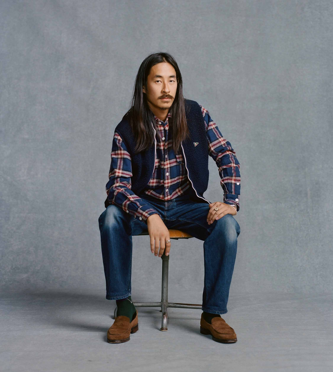 Navy Boucle Wool Zip Fleece Vest - Image 6